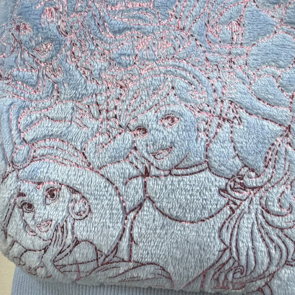 Disney Princess Hoodie Jacket Girls Blue Pink Faux Fur Sherpa Lined Zip Up Sz 7